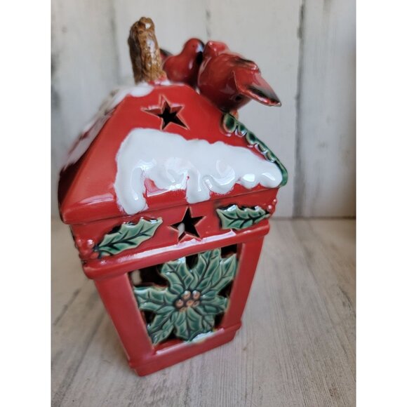 Birdhouse Ceramic red cardinal tealight candle holder Xmas‎ - Picture 5 of 6